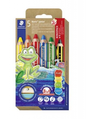 Farebné ceruzky, sada, s grafitovou ceruzkou, so strúhadlom, STAEDTLER "Noris® junior 140", 5+1 rôznych farieb